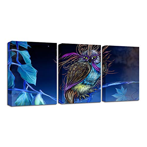 Impressions sur toile hibou peinture abstraite triptyque avec cadre inclus