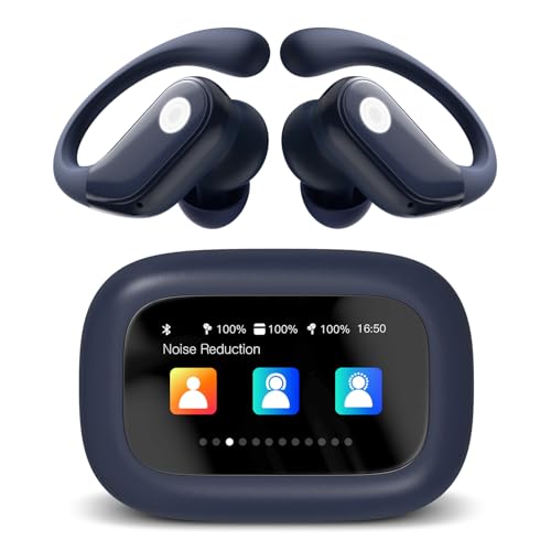 Wireless Earbuds, ANC Noise Cancelling Sport Ear Buds with Multifunctional Touch Screen, Bluetooth 5.4 Headphones, Bass Stereo Sound, 5 EQ Over-Ear Earbuds for Sports/Workout/Gym-Dark Blue