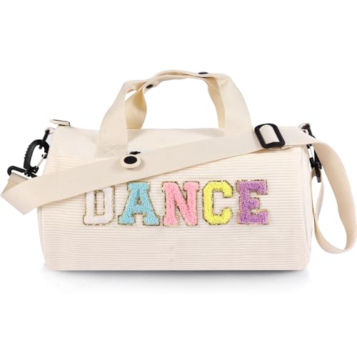 Image of Dance Ballet Bag for Girls Sport Gym Duffle Bags Overnight Travel Bags Fun Dance Corduroy Chenille Letter Bag for Teen Adult Dancers (Beige)