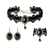 Gothic Victorian Style Vampire Choker Necklace Bracelet Earrings Set,Halloween Pirate Steampunk Witch Vampire Costume Accessories Jewelry for Women,Adjustable Size (Black-Style 1)