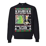 wild custom apparel Well Happy Birthday Jesus Funny Quote Office Ugly Christmas Sweater Mens Crew Neck, Black, Large