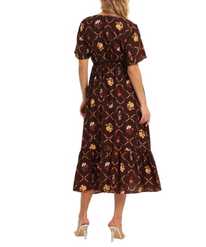 Image of Women's Summer Short Sleeve Maxi Floral Flowy Dresses with Pockets