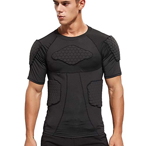 ZAKEY Men's Padded Compression Chest T Shirt and Shorts, Rib Protector Shock Rash