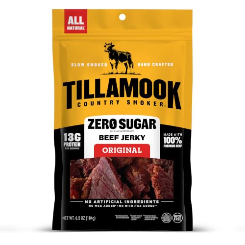 Tillamook Country Smoker Zero Sugar Original Beef Jerky Sticks, 6.5 Oz, 14G Protein, Real Hardwood Slow-Smoked, High Protein, Low Carb Meat Snacks, Keto-Friendly, 0G Sugar & Total Carbs