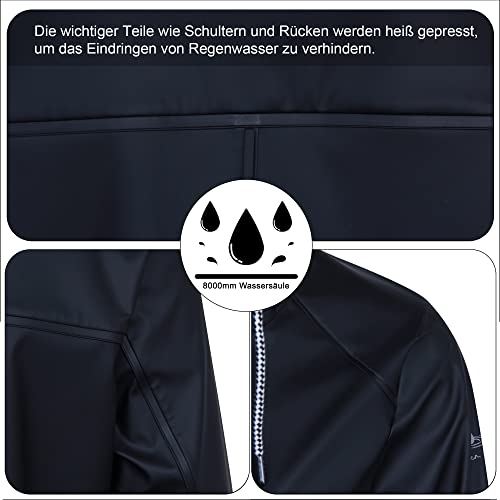 Peter Patter Damen Regenjacke Regenmantel Softshelljacke Friesennerz Parka PU Windbreaker mit Kapuze,schwarz, L