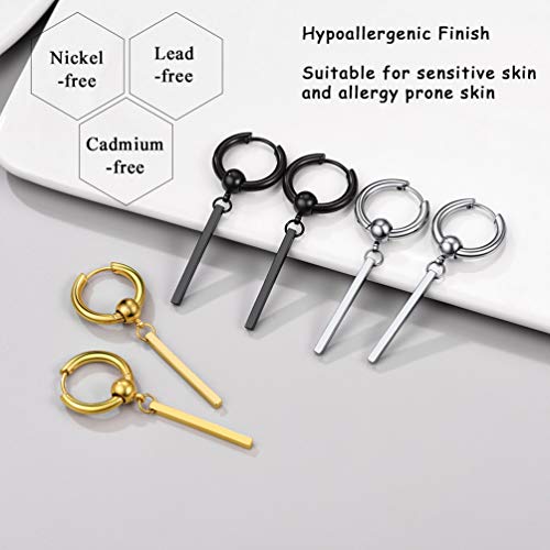 Bar Earrings Stainless Steel Long Dangle Geometric Huggie Punk Black Gold Egirl Eboy Gift Men Women Drop Line Earring #TOP2