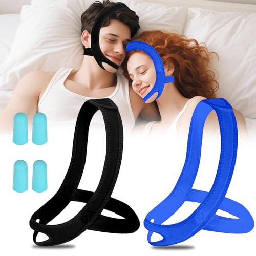 Anti Snoring Chin Strap for Sleeping, 2 Pack Adjustable Jaw Support Strap to Keep Mouth Closed, Soft Snoring Solution for Men Women, Stops Snoring Dry Mouth, Comfort Fit Nighttime Sleeping Aid