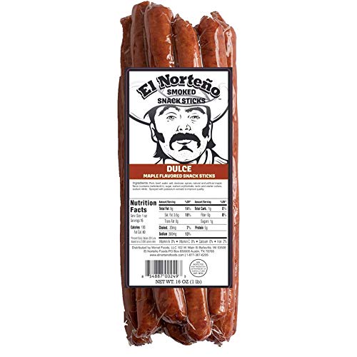 Bulk Maple Meat Sticks - "One Pounder" Jerky Snack Sticks by El NorteÃ±o - Low Carb, Low Sugar, Gluten and MSF Free, Wood Smoked, Made in the USA (1lb Maple Snack Sticks)