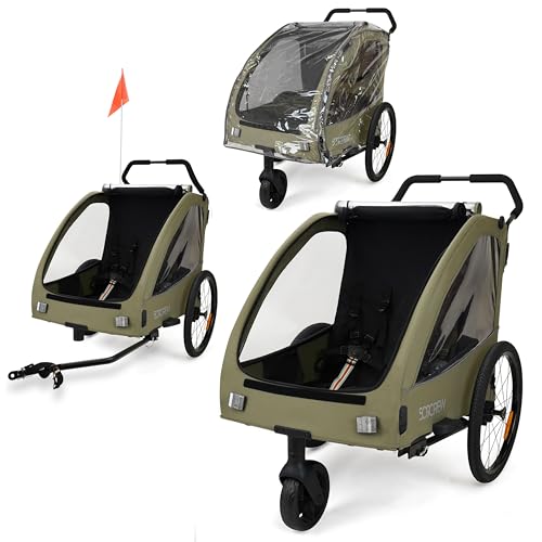 509 Trailer II, Multi Use Bicycle Trailer for Kids from 6m Up, for Pet, for Cargo, Convertible to 3-Wheel Push Wagon, Max Load 50kg, Include Raincover