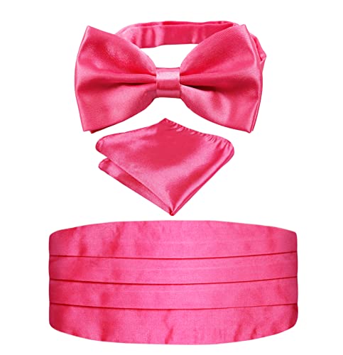 Image of Alizeal Mens Multicolored Silk Solid Cummerbund Bow Tie Set