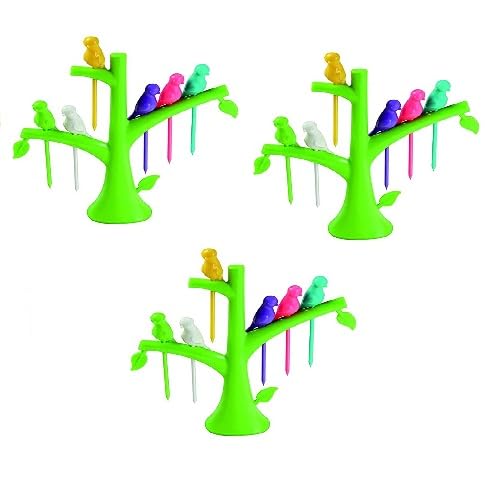SPARSHMART Bento Box Accessories: 3 Pack Reusable Bird Fruit Forks with Stand-image-1