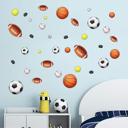 Stickers deportivos para pared con pelotas, fáciles de pegar miniatura 2