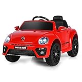 Maxmass Kids Electric Ride on Car, 12V Battery Powered Licensed Volkswagen Beetle Vehicle with Remote Control, Lights, Music, USB, FM, Bluetooth and Slow Start, Children Toy Car for Boys Girls (Red)