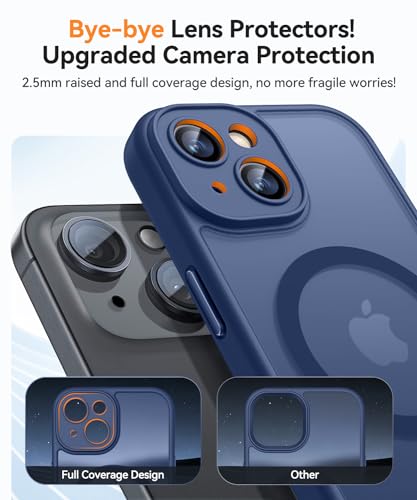 Image of CANSHN Magnetic for iPhone 14 Plus Case, Upgraded [Full Camera Protection] [Compatible with Magsafe] [Translucent Matte] Shockproof Protective Phone Case for iPhone 14 Plus 6.7 inch - Deep Blue