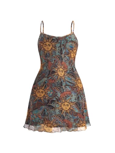 Milumia Women's Plus Size 90s Mini Dress Vintage Spaghetti Straps Mesh Short Dress