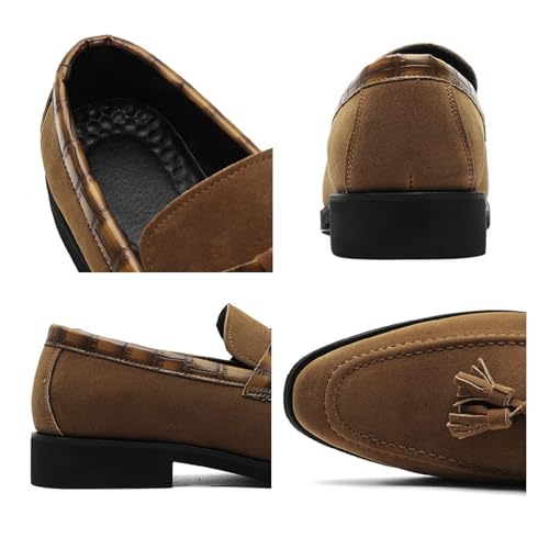 Men's Suede Slip On Tassel Loafers Fashion Pointed Toe Dress Prom Shoes Casual Business Driving Shoes3