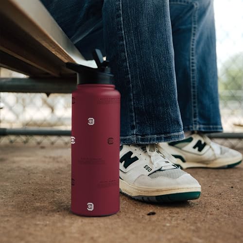 Image of Logo Brands NCAA South Carolina Gamecocks Step & Repeat 34 oz Stainless Steel Quencher Bottle - All Over Logo Design, No-Spill Lid, Easy Carry Handle - Keeps Drinks Cold For Hours