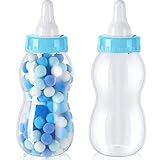 Tessco for you 2 Pcs Large Baby Milk Bottle Fillable Baby Shower 11 x 4 Inch Piggy Bank Plastic Container for Game and Gender Reveal Celebrations Party Favor Gift Decor (Blue)