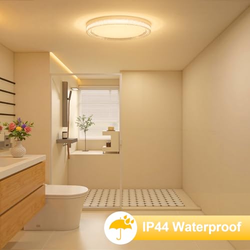 Kuwork LED Deckenleuchte Rund: 48W 4800 lm IP44 Wasserdicht Badezimmer, Sternenhimmel-Effekt Deckenbeleuchtung für Kinderzimmer, Küche, Flur, Wohnzimmer, 3000K Warmweiß, Ø30 cm