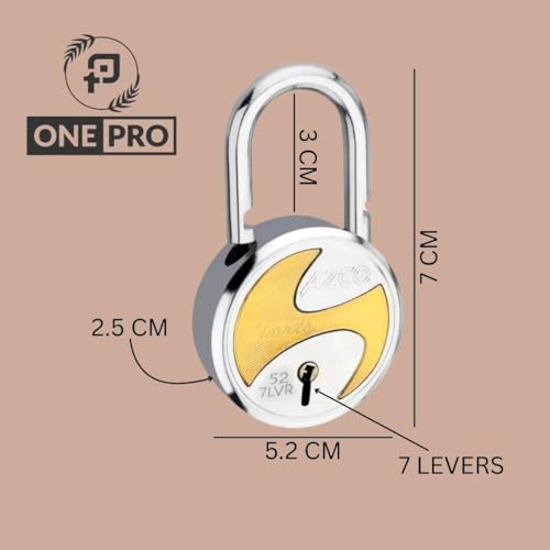 Image of Azco Round Locks Small Size 50mm 6 Keys, Steel 7 Levers Double Locking, Lock and Key for Home Door Shutter Shop Office Main Gate, Gold Silver Finish, Made in India (Pack of 1)