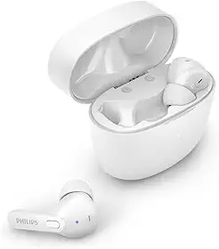 PHILIPS Fone de ouvido sem fio TWS bluetooth com microfone, formato em haste, IPX4 e energia para 18 horas totais na cor branca TAT2206WT/00, padrão
