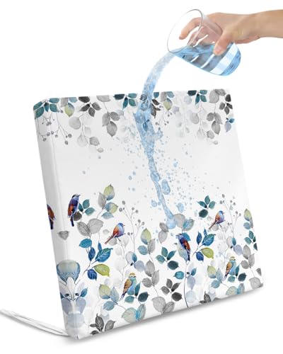 Edwiinsa Blue Eucalyptus Indoor/Outdoor Seat Cushions Cover,Waterproof Patio Chaise Lounge Cushion Cover for Beach Pool Side Chair Cushions 22x22x4 Pieces Country Rustic Grey Leaves Bird