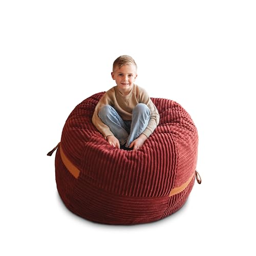 Image of Big Joe Fuf 4Ft Foam Bean Bag Chair with Removable Cover for Kids, Teens, Deep Terracotta Corded Plush, Soft Polyester, 4 Foot Large Reading and Gaming Seat