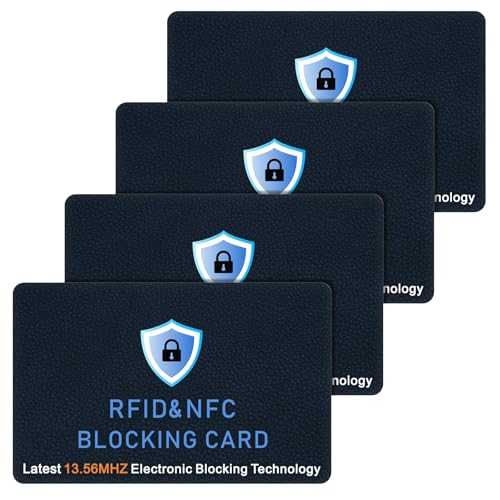 VANCLE 4 Piezas Tarjeta de Bloqueo RFID, Tarjeta Antirrobo Ultrafina, Empleando Tecnología Faraday, Proporciona Protección Integral para Billeteras, Tarjetas de Crédito, Pasaportes y Más (Negro)