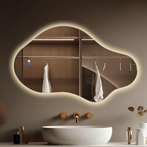 Fahomiss Irregular LED Bathroom Mirror with Lights, 24x43 Inch Asymmetrical