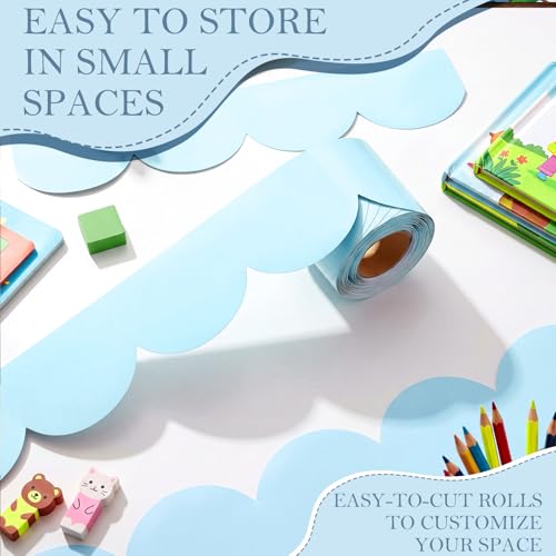 Image of 65 ft Light Blue Bulletin Board Borders for Classroom Pastel Scalloped Border Trim Colorful Classroom Decorations for Back to School Home Chalkboard Whiteboard Wall Office
