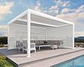PURPLE LEAF Outdoor Louvered Pergola 12' x 16' White Aluminum Pergola with Roller Blinds Adjustable Rainproof for Patio Backyard Garden, 1 Long Side and 1 Short Side