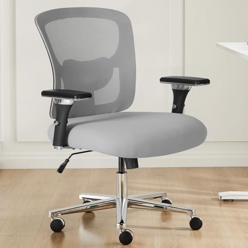 Image of DUMOS Big and Tall Office Desk Chair with Lumbar Support, 500lbs Heavy Duty Mesh Ergonomic Computer Chair with 4D Armrest and Wide Comfy Seat, Swivel Wheels for Adult, Grey