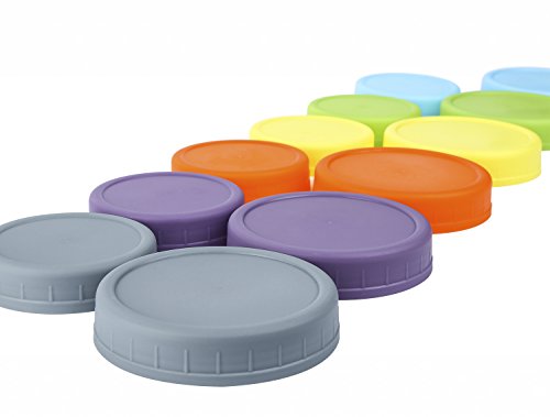 Aozita [12 Pack] Colored Plastic Mason Jar Lids For Ball, Kerr And More - 6 Regular Mouth & 6 Wide Mouth - Plastic Storage Caps For Mason/Canning Jars #TOP4