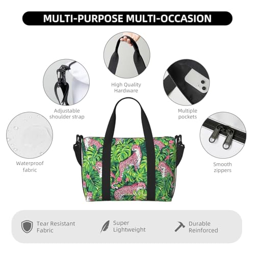 Laptop Tote Bag for Women Work - Tropical Plant Pink Leopard Print Weekender Overnight Bags for Women Travel, Gym Duffle Bag for Men, Personal Item Crossbody Travel Bags for Men Carry On3