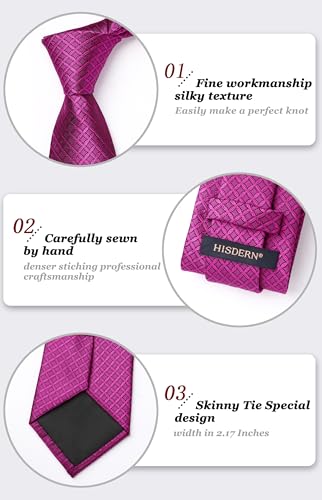 Image of HISDERN Ties for Men Stripe Plaid Tie Classic Necktie Pocket Square Cufflinks Set for Formal Wedding Business Party