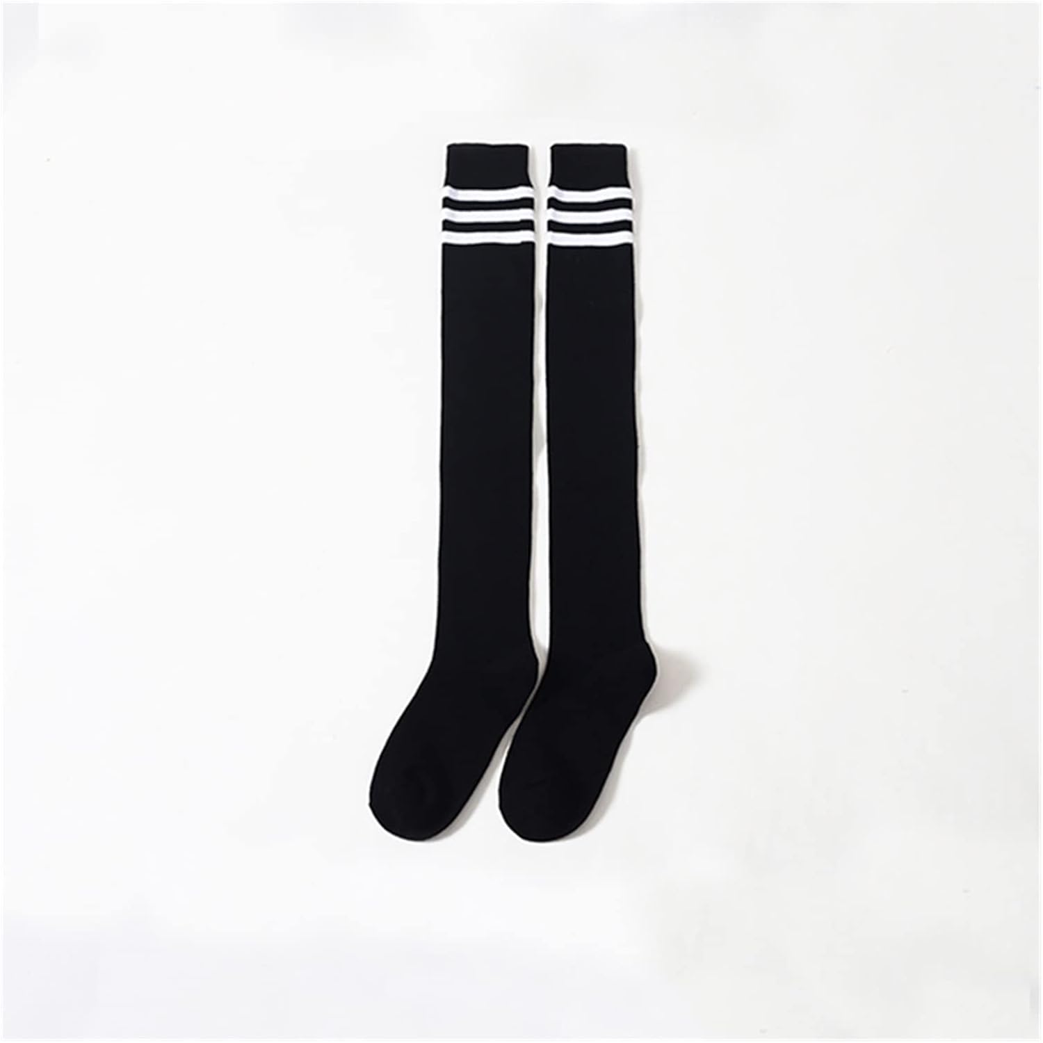 Women's Socks Thigh High Socks Rib Cuff Non-Slip Long Stockings Women Leisure Streetwear Three Striped Pattern Slim Socks Cotton 2 Pairs Women's Stockings(F)