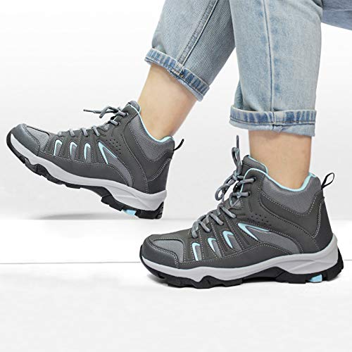 JABASIC Womens Mid Hiking Boots Lightweight Outdoor Trekking Shoes (8,Grey/Blue)