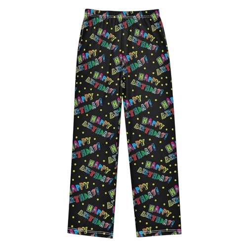 ZZXXB Colorful Happy Birthday Print Boys Long Pants Soft Trousers Elastic Waist Kids Lounge Bottoms with Pockets S-XL