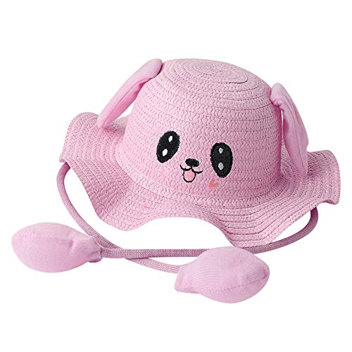 Kids Rabbit Ear Moving Jumping Straw Sun Hat Cute Bunny Fisherman Hat Summer Beach Cap for Girls Boys 4-8Y