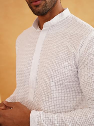 Image of SOJANYA (Since 1958 Men's Cotton Embroidered Thread Work Kurta With white churidar Pyjama