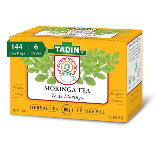 Tadin Moringa Herbal Tea, Caffeine Free, 24 Tea Bags Per Box, Pack of 6 Boxes Total