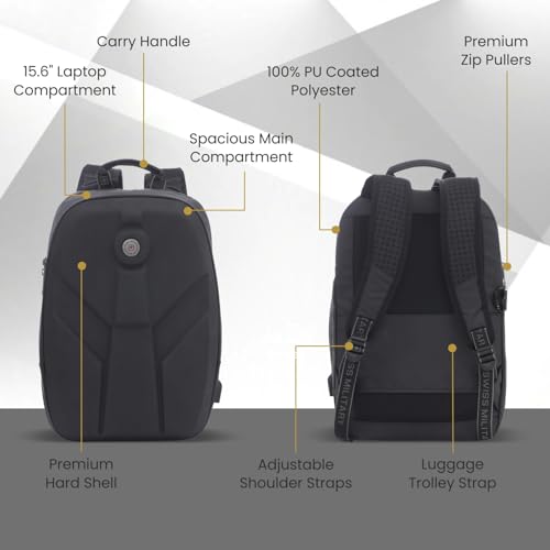 Image of SWISS MILITARY Hard Shell Backpack for Men Women, Alien Series ABS Hardshell, Travel Laptop Bag Fits Up to 15.6 Inch, Stylish Office College School Backpack, Durable & Lightweight