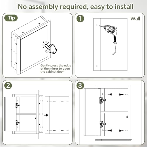 Armario empotrado para medicamentos de 14'' x 18'', con espejo, inserto de madera para tabique, estante empotrado para baño, reemplazo para armarios de medicamentos, almacenamiento para baño y sala de estar, blanco miniatura 7