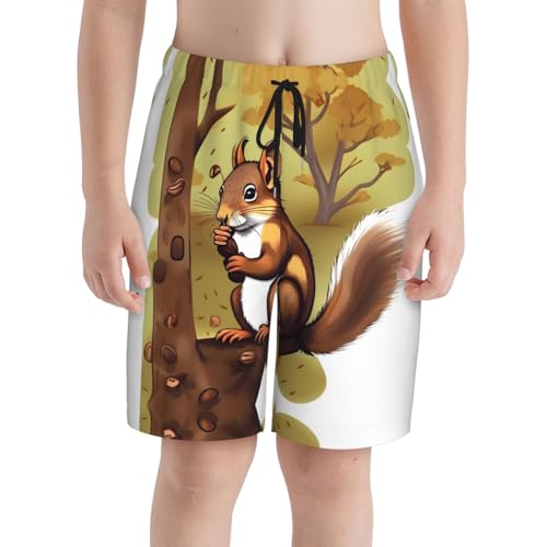 Nut-Eating Squirrel Youth Beach Pants, Soft and Breathable, with Drawstring Waist, Suitable for Sports and Leisure.3