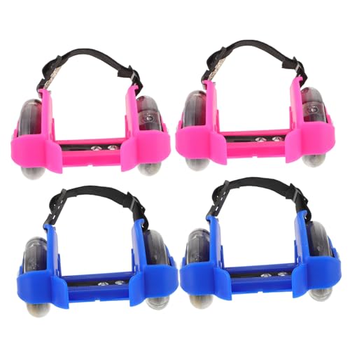 Gatuida 2 Pares Patines Ajustables con Luces LED para Zapatos de PVC Duraderos y Cómodos Ruedas Resistentes para Exteriores de Azul y Rosa para Patinaje Deportivo y Recreativo
