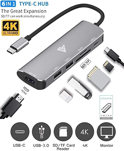 Image of Vaku Luxos Portable USB C Hub,6 in 1 Aluminum Hub with 4K HDMI Output, PD Power Delivery, USB 3.0 Port, SD /Micro SD Card Reader, Type C Hub Compatible for MacBook Pro, MacBook Air, iPad Pro
