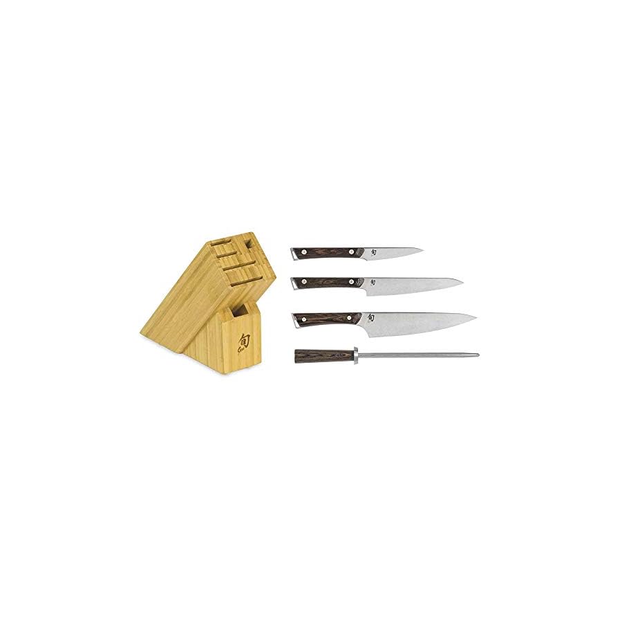 Shun Kanso 5 Piece Slimline Block Set, Includes 8" Chef, 3.5" Paring & 6" Utility Knives, Handcrafted Japanese Knife Set, AUS10A Stainless Steel Blades, Tagayasan Handles