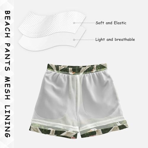 Pigsaly Boys' Swim Board Shorts Watercolor White Goose Pink Bows Boy's Swim Trunks Kids Swimwear 4T4