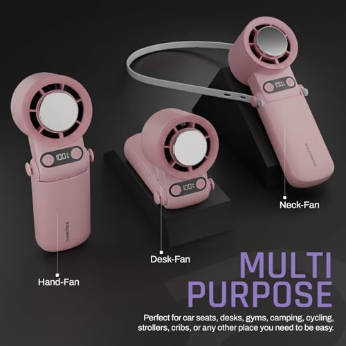 Image of DOMESTICA Flo Hand Fan Rechargeable | 20000 RPM with IcyTouch | 4,000 mAh Battery- Upto 12H | 3-in-1 Hand, Neck & Desk Fan | Portable,180 Foldable Design | For Travel, Office, Makeup | Blush Pink