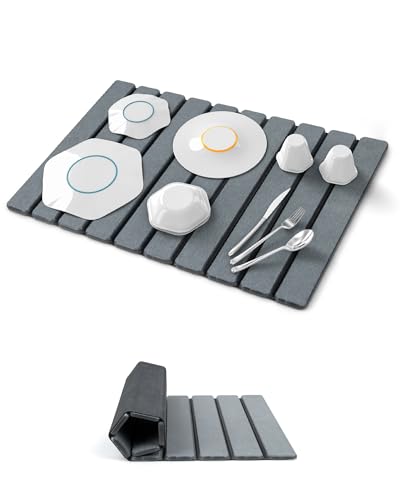 Tapis égouttoir Pliable en diatomite Absorbant l'eau, Tapis en diatomite antidérapant à séchage Rapide, Super Absorbant, résistant à la Chaleur pour la Cuisine et la Salle de Bain，60 x 39 cm